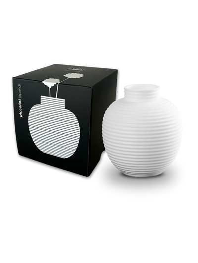 Florero Redondo (Blanco) Estriado De Cerámica