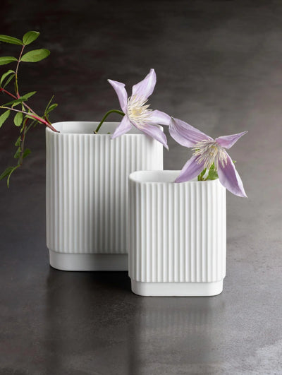 Mini Florero (Blanco) Estriado Rectangular De Cerámica