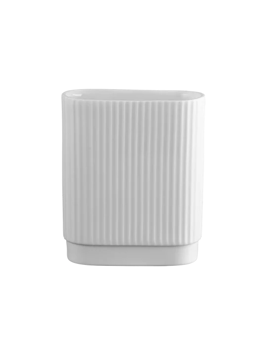 Florero (Blanco) Estriado Rectangular De Cerámica