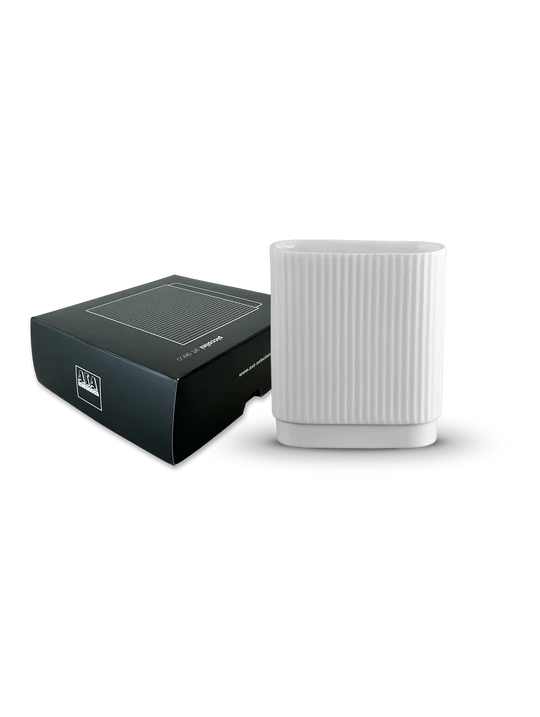 Florero (Blanco) Estriado Rectangular De Cerámica