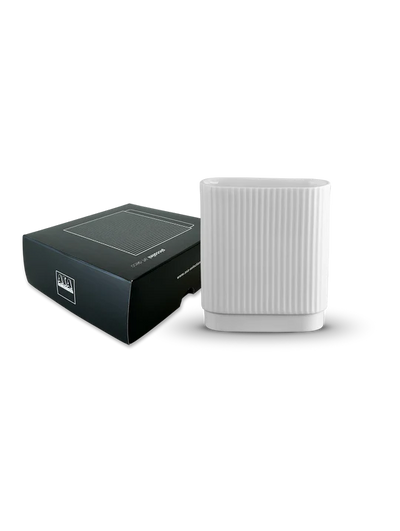 Florero (Blanco) Estriado Rectangular De Cerámica