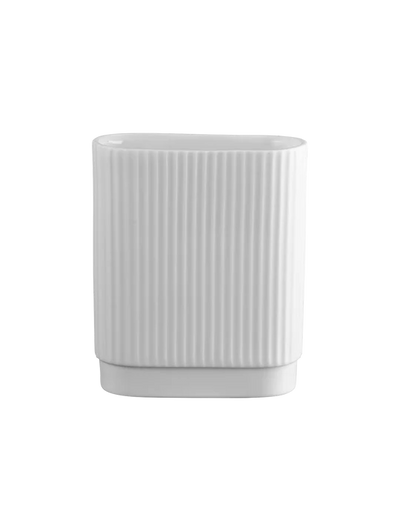 Florero (Blanco) Estriado Rectangular De Cerámica