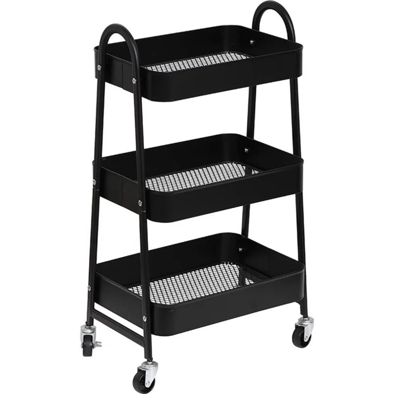 Mueble Organizador 3 Niveles Con Ruedas (Negro) De Metal