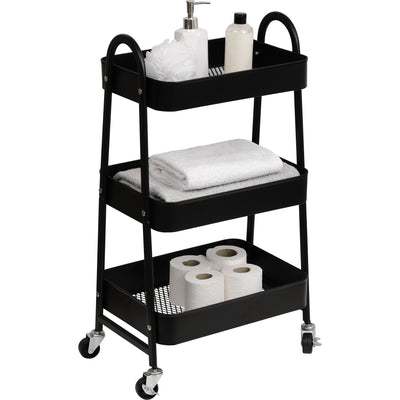 Mueble Organizador 3 Niveles Con Ruedas (Negro) De Metal
