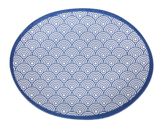 Bandeja Ovalada Diseño Ondas Azules De Melamina