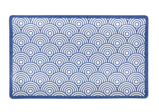 Bandeja Rectangular Diseño Ondas Azules 25 Cm De Melamina