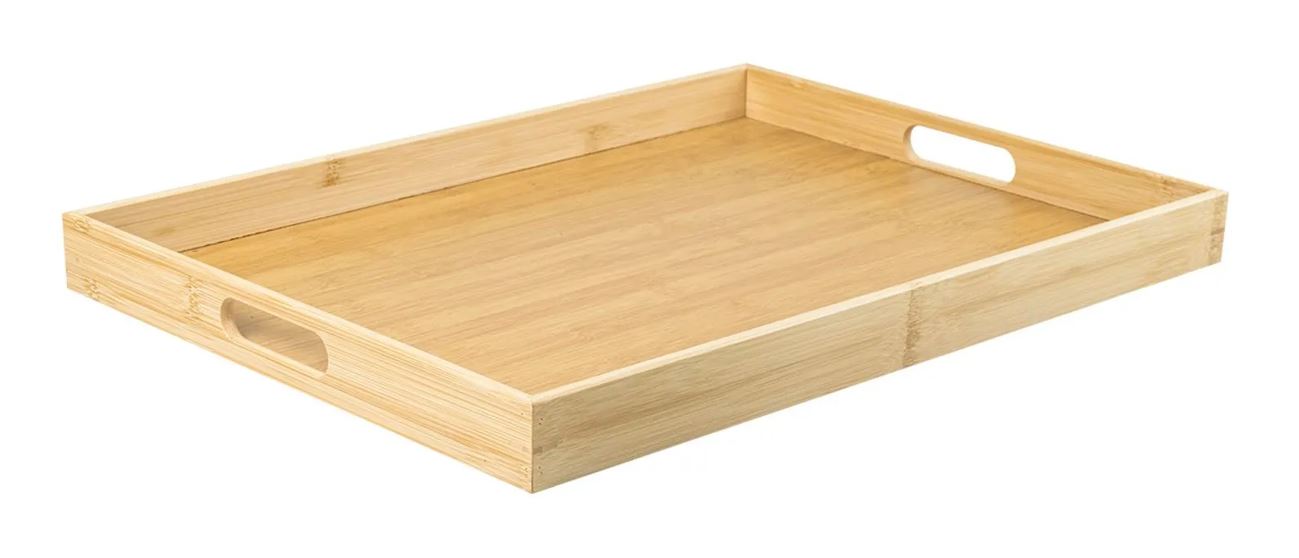 Bandeja Rectangular Con Asas Color Natural De Madera