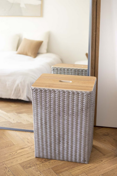 Cesta Organizadora Rectangular Con Tapa De Madera Color (Marrón) De Plástico