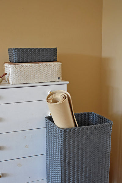 Cesta Organizadora Rectangular Tapa Madera (Gris Oscuro) De Pvc/ Plástico