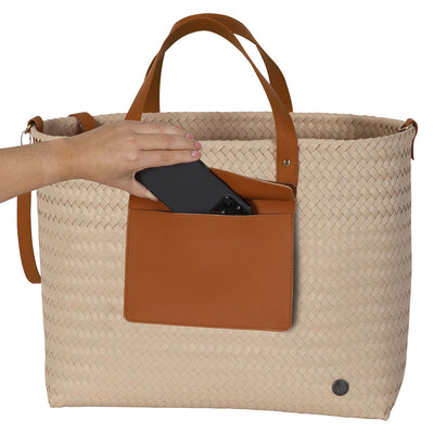 Bolso (Beige/Naranja) Con Asas Y Bolsillo De Pvc
