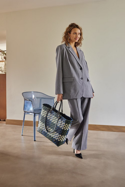 Bolso Con Asas (Colores Varios: Azúl, Verde, Beige) De Pvc