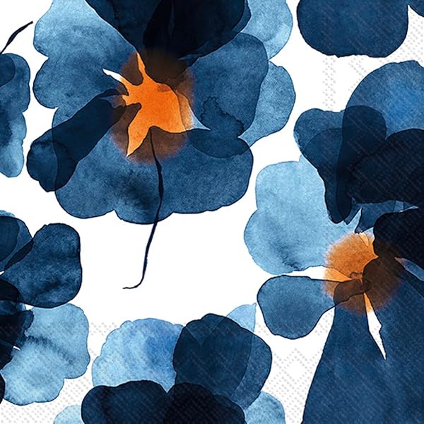 Set De 20 Servilletas (Flores Azules) Cocktail Pequeña De Papel