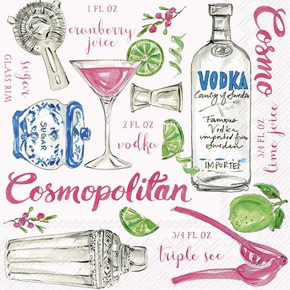 Set De 20 Servilletas Cocktail (Cosmopolitan Cocktail) De Papel