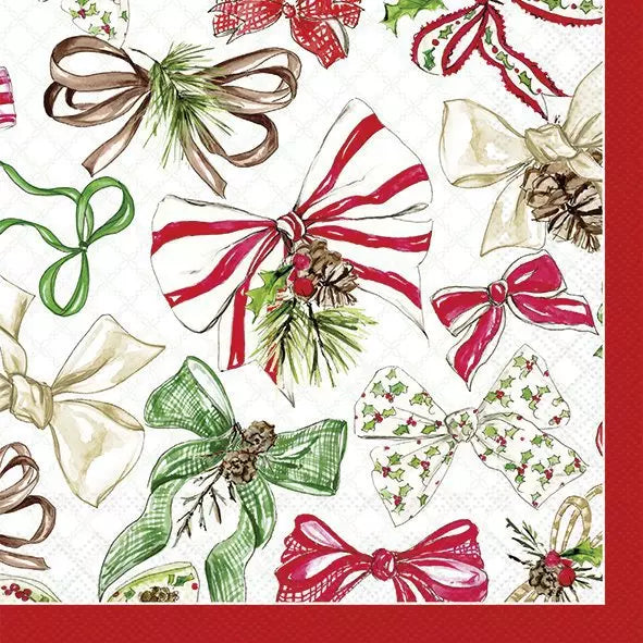 Set De 20 Servilletas Cocktail (Lazos Navidad) De Papel