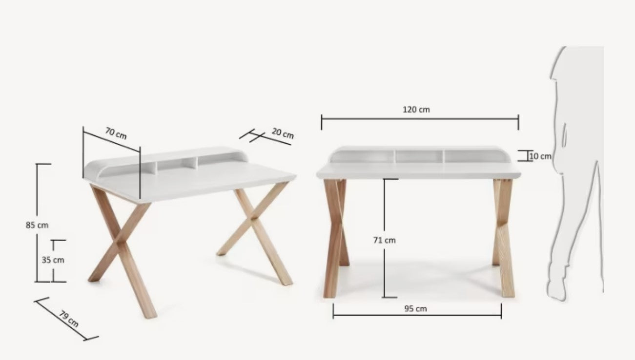 Escritorio (Blanco) Tablero De Melamine Patas De Madera