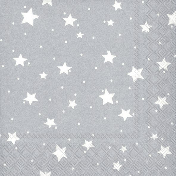 Set De 20 Servilletas Cocktail (Estrellas Blancas/Gris) De Papel