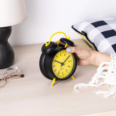 Reloj Despertador Retro (Amarillo Y Negro) De Metal