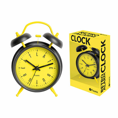Reloj Despertador Retro (Amarillo Y Negro) De Metal