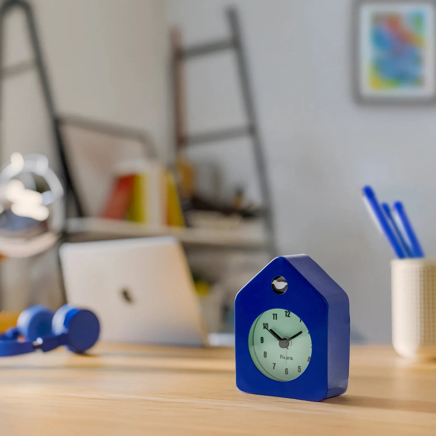 Reloj Despertador (Azúl) Mini Casita De Metal