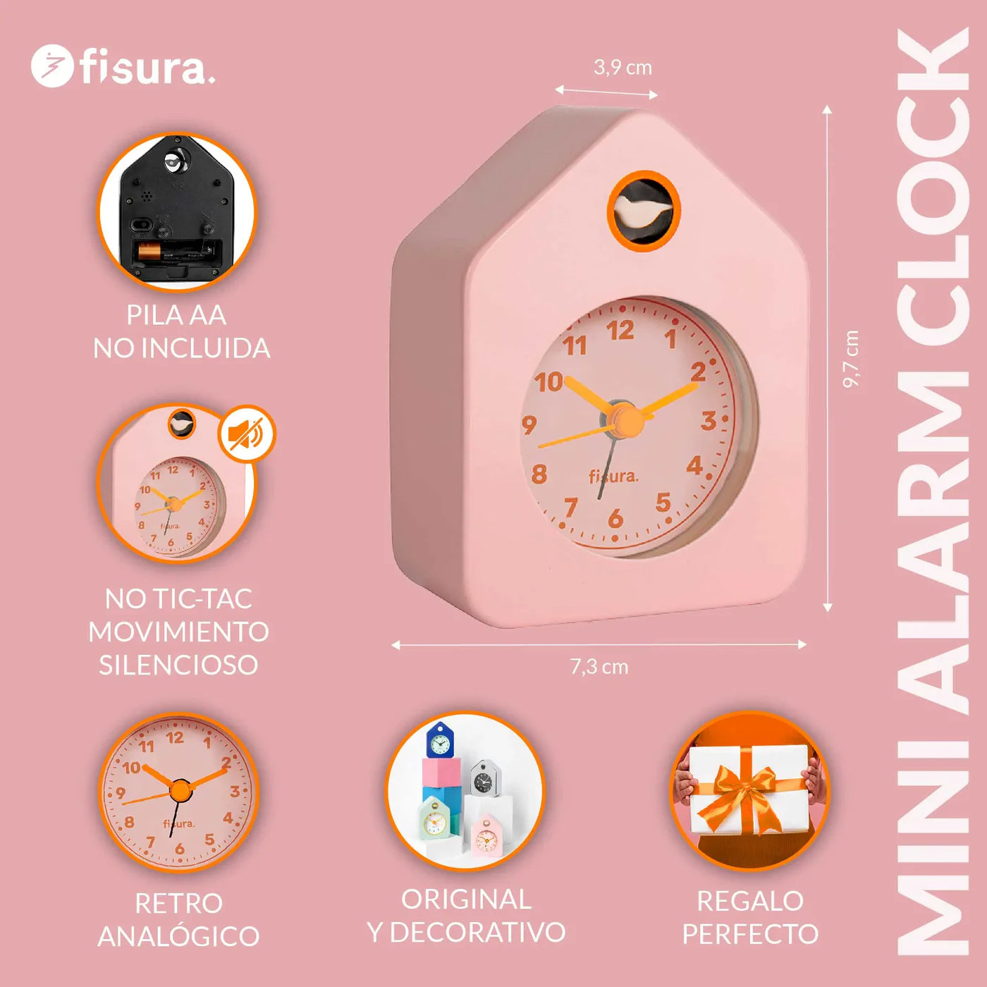 Reloj Despertador (Rosado) Mini Casita De Metal