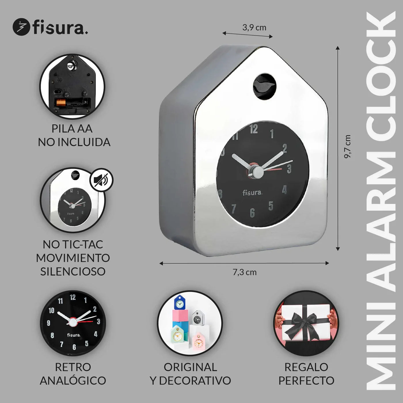 Reloj Despertador (Plateado) Mini Casita De Metal