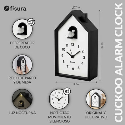 Reloj Despertador Casita (Blanco Y Negro) De Plástico