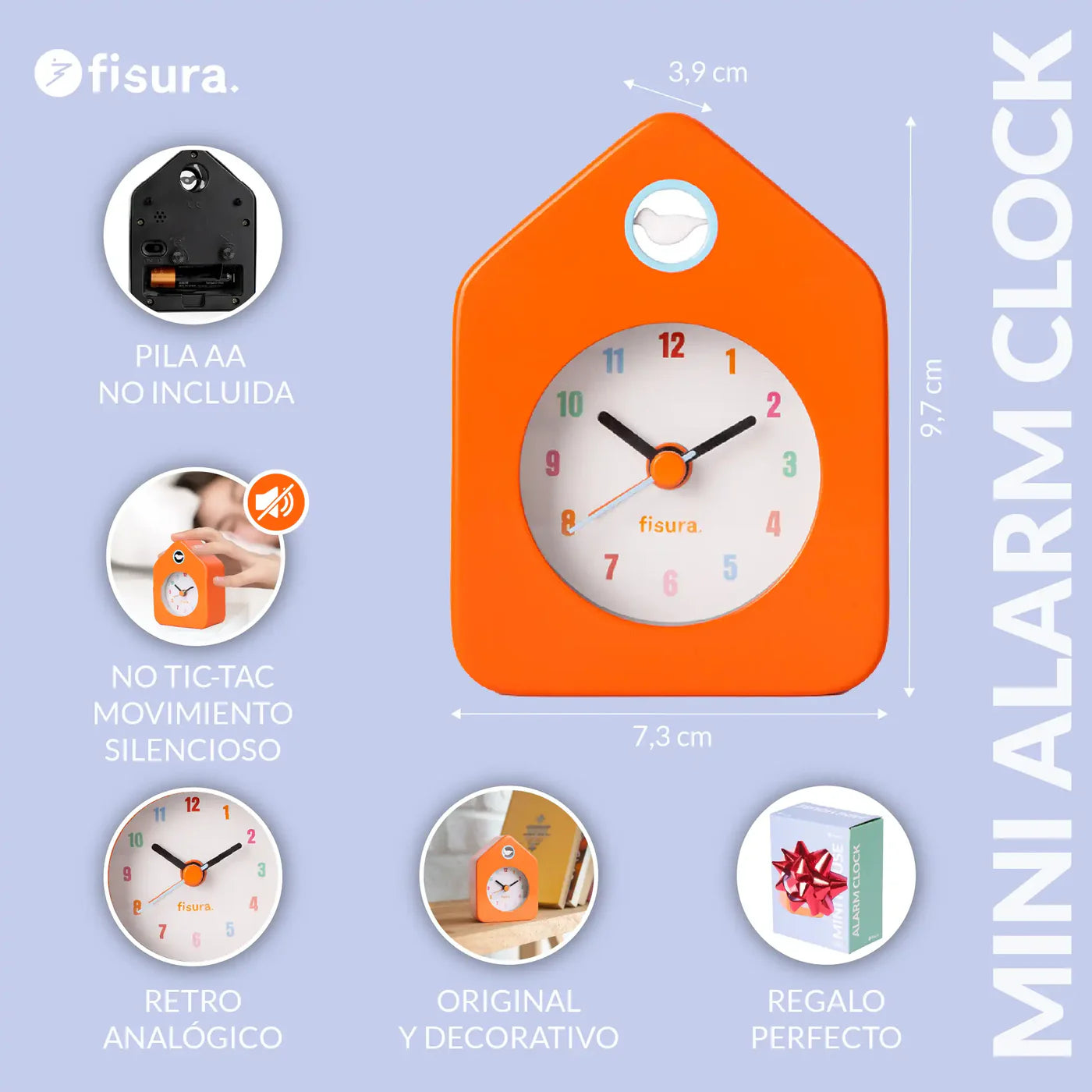 Reloj Despertador (Naranja) Mini Casita De Metal
