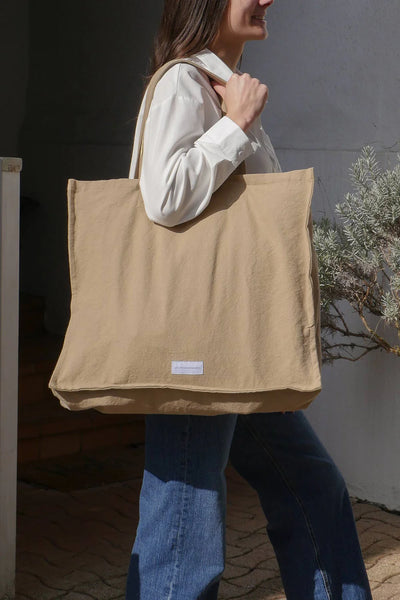 Bolso Grande Con Asas (Beige) De Algodón