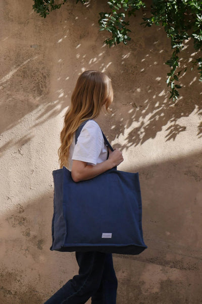 Bolso Grande Con Asas (Azul) De Algodón