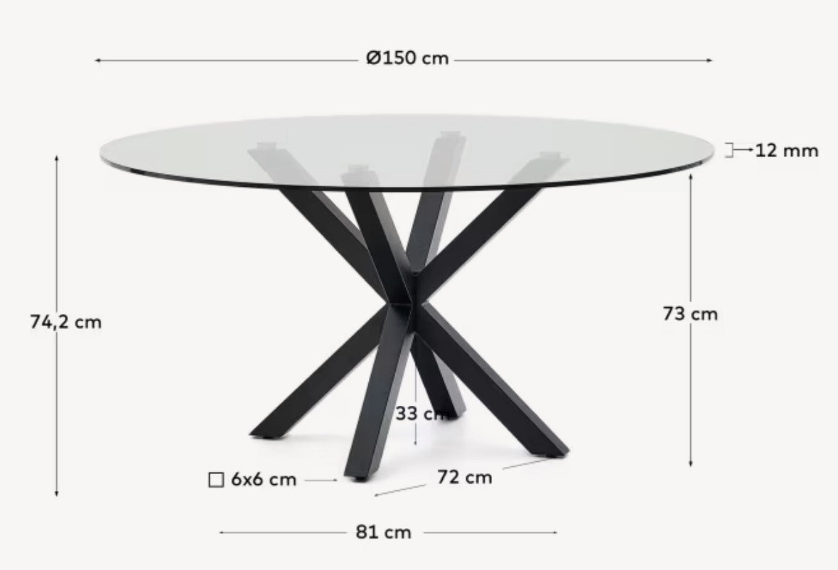 Mesa De Comedor Tablero Redondo De Vidrio Patas Negras De Metal