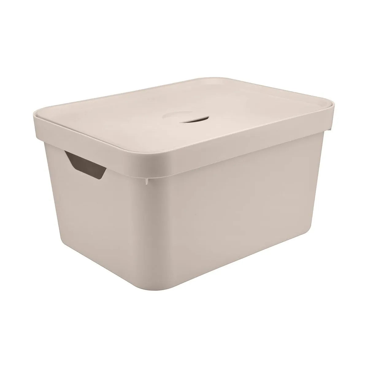 Cesta Organizadora (Beige) Rectangular Con Tapa 32 Ltrs De Plástico