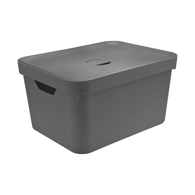 Cesta Organizadora (Gris) Rectangular Con Tapa 32 Ltrs De Plástico