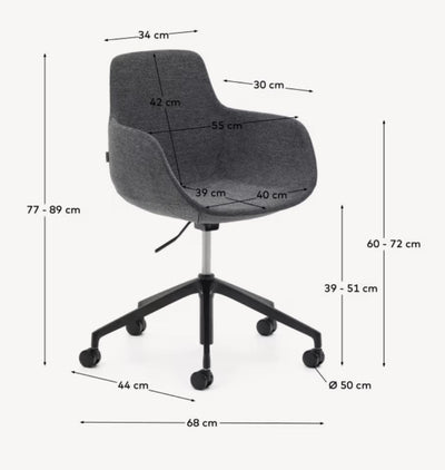 Silla De Oficina (Gris) Con Ruedas Y Estructura De Aluminio