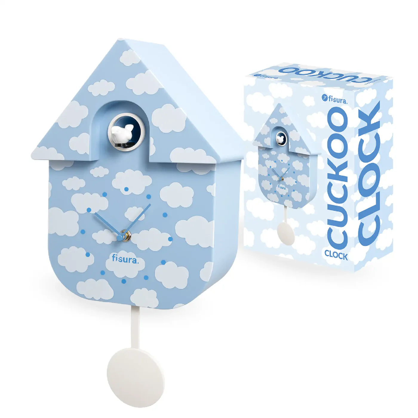 Reloj Decorativo (Celeste) Casita Diseño Nubes De Plástico