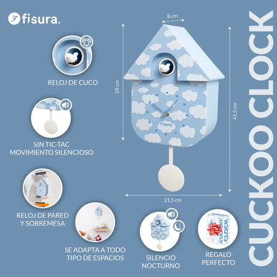 Reloj Decorativo (Celeste) Casita Diseño Nubes De Plástico