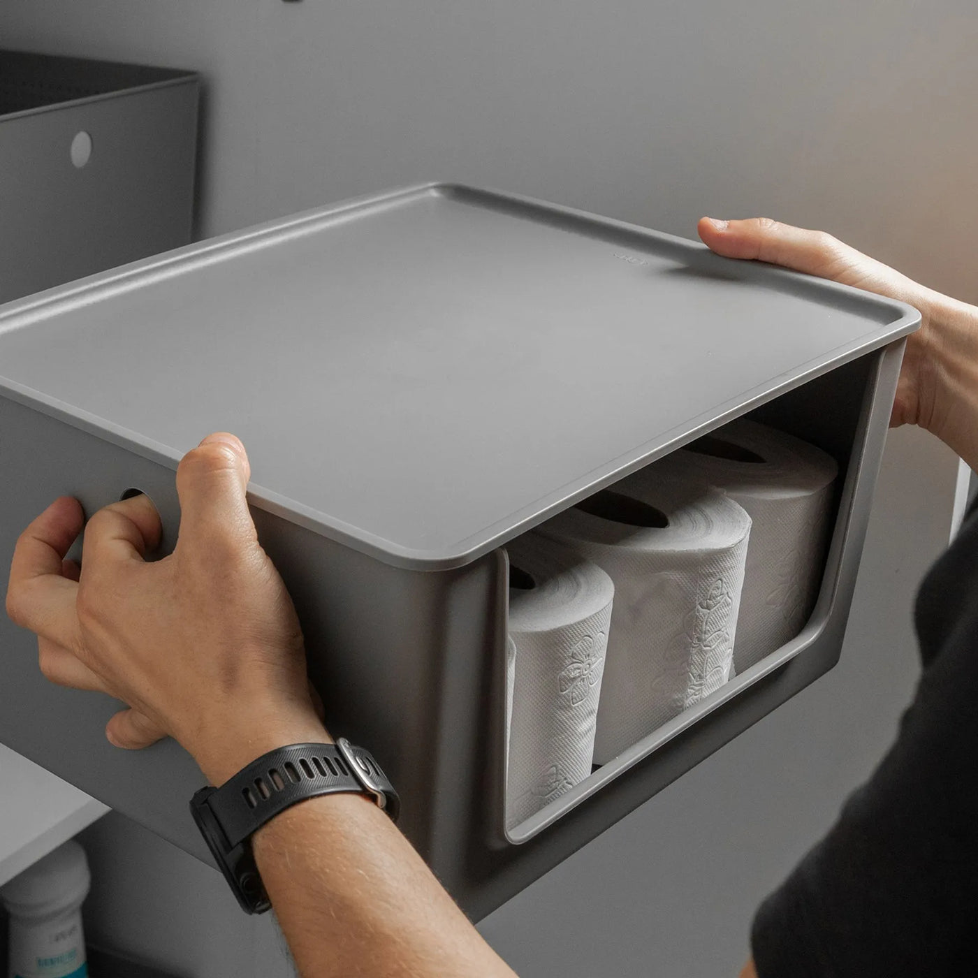 Cesta Organizadora Con Tapa - Apertura Frontal 16 Ltrs (Blanco) De Plástico