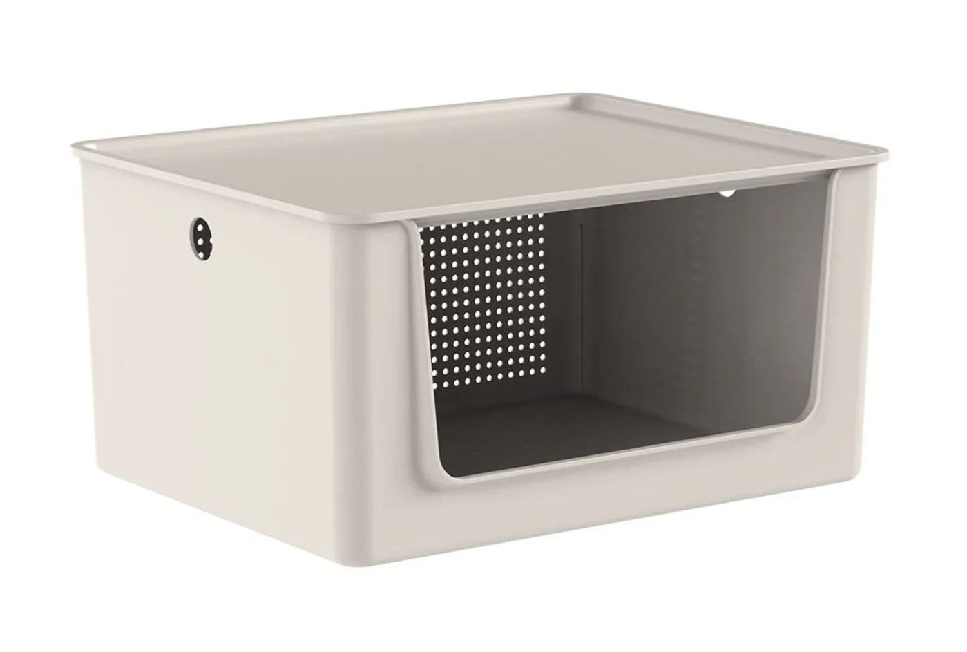 Cesta Organizadora Con Tapa - Apertura Frontal 16 Ltrs (Beige) De Plástico