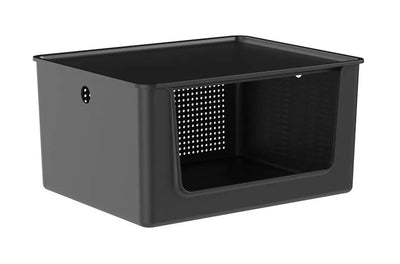 Cesta Organizadora Con Tapa - Apertura Frontal 16 Ltrs (Negro) De Plástico