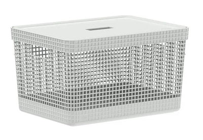 Cesta Organizadora (Blanco) Rectangular Con Tapa 20 Ltrs De Plástico