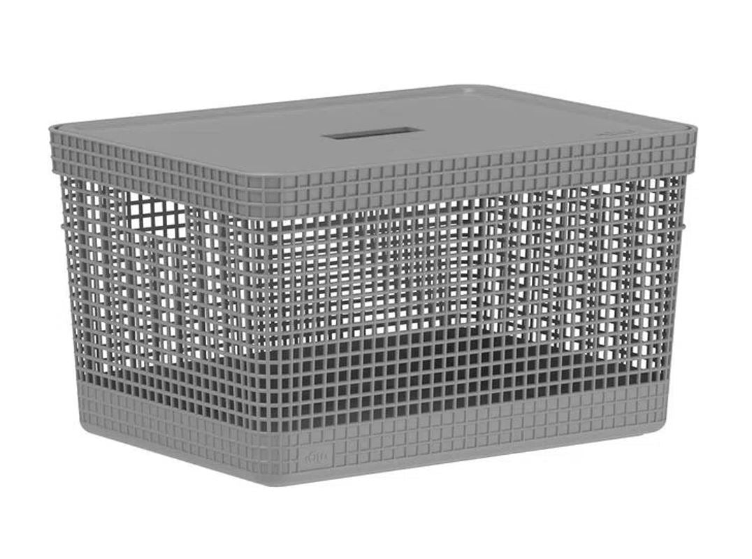 Cesta Organizadora (Gris) Rectangular Con Tapa 20 Ltrs De Plástico