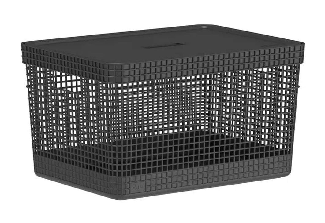 Cesta Organizadora (Negro) Rectangular Con Tapa 20 Ltrs  De Plástico