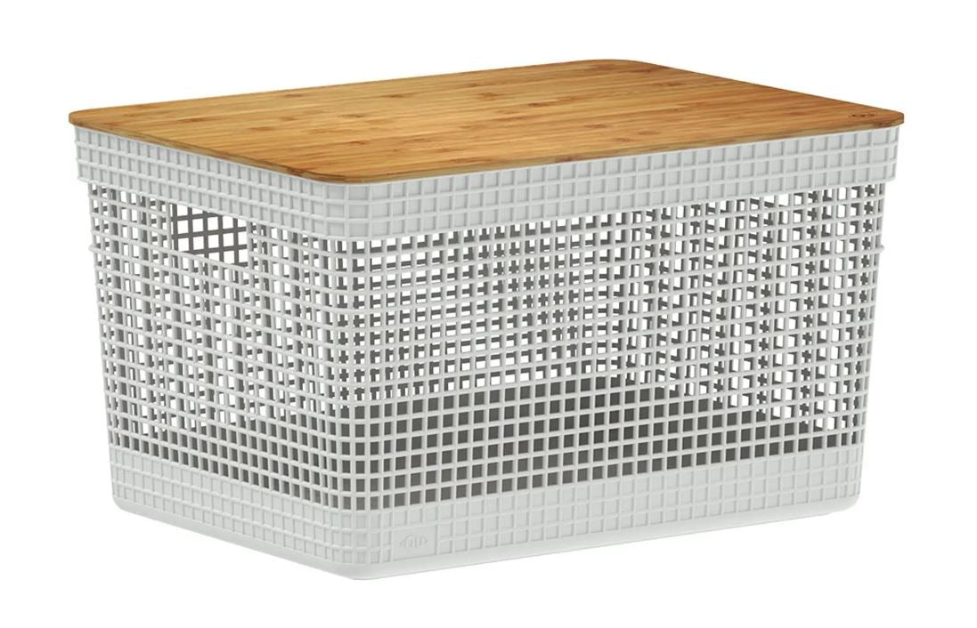 Cesta Organizadora Rectangular Con Tapa Natural 20 Ltrs (Blanco) De Plástico