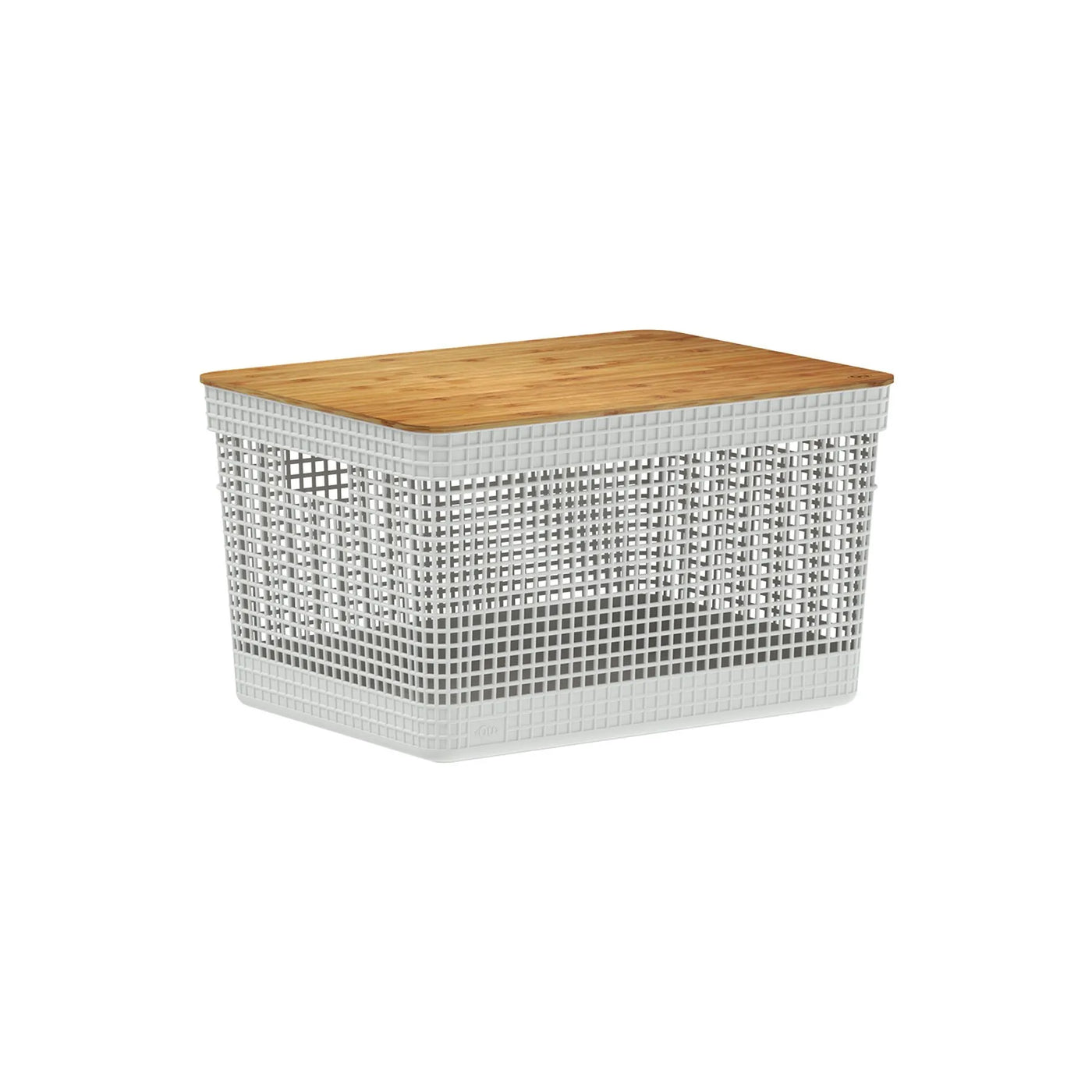 Cesta Organizadora Rectangular Con Tapa Natural 20 Ltrs (Blanco) De Plástico