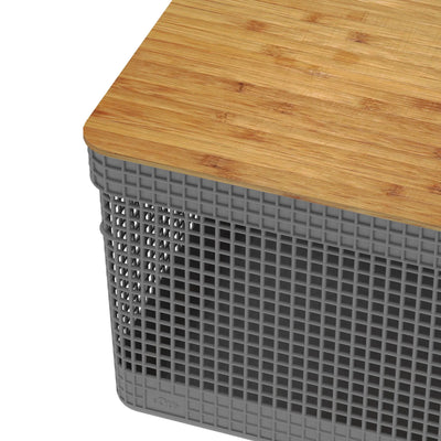 Cesta Organizadora Rectangular Con Tapa Natural 20 Ltrs (Gris) De Plástico