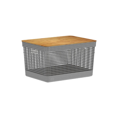 Cesta Organizadora Rectangular Con Tapa Natural 20 Ltrs (Gris) De Plástico