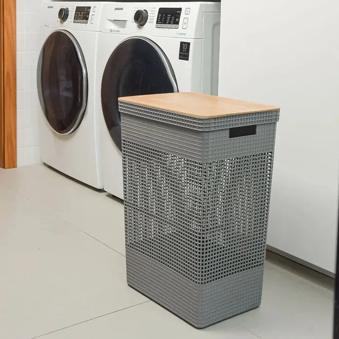 Cesta Para Ropa Sucia Con Tapa 49 Ltrs (Plomo) De Plástico