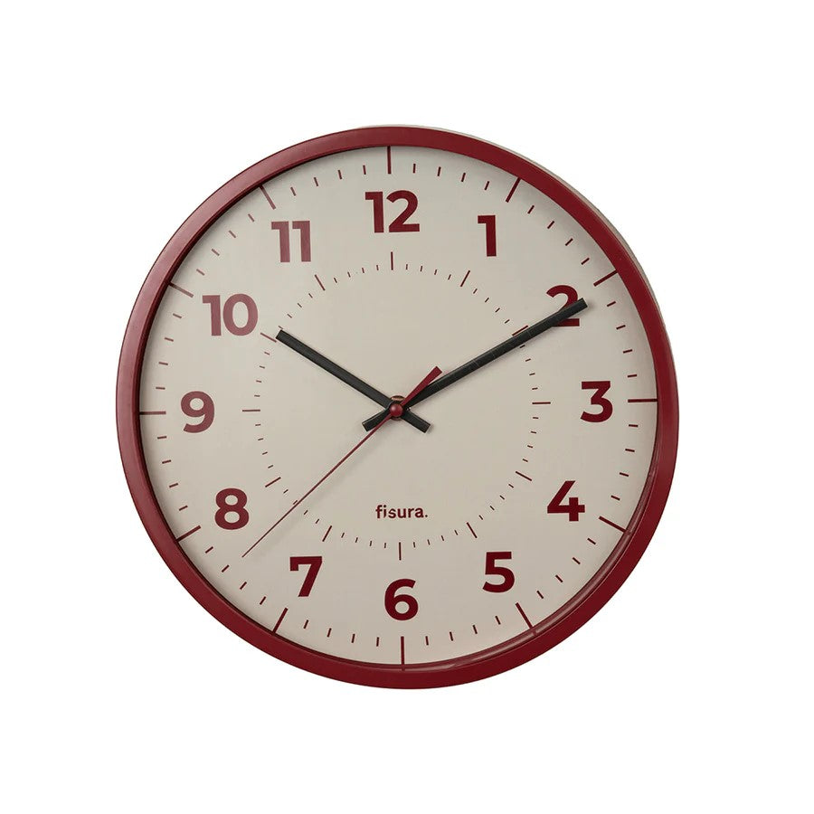 Reloj De Pared Redondo Con Borde (Guinda) De Plástico