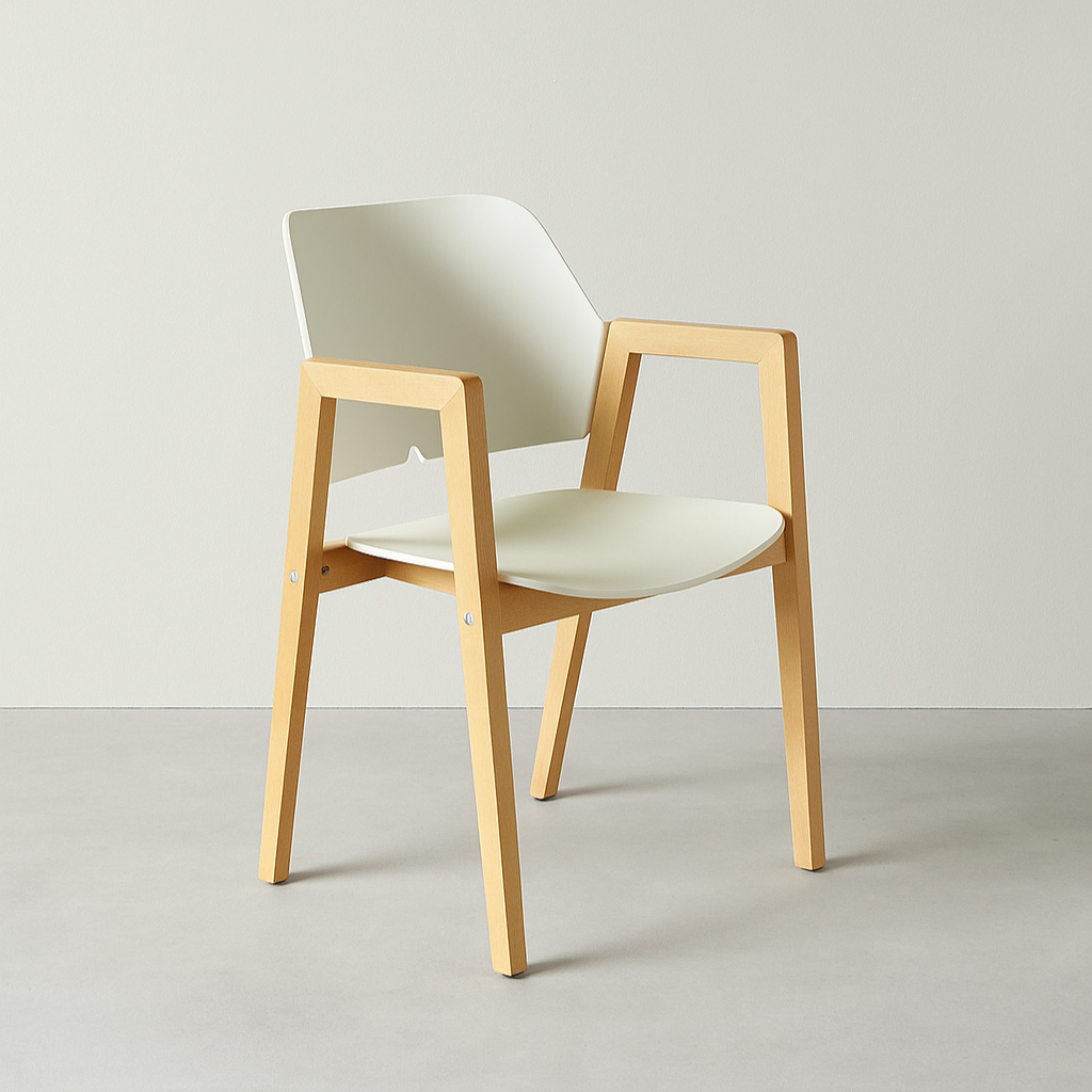 Silla De Comedor Espaldar Y Asiento (Blanco Hueso) Estructura De Madera