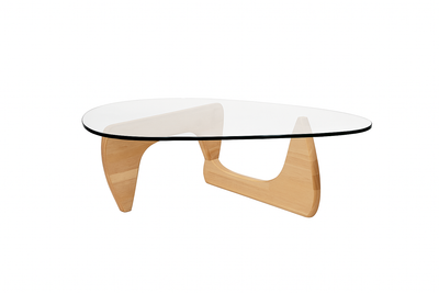 Mesa De Centro Tablero De Vidrio Con Base (Natural) De Madera