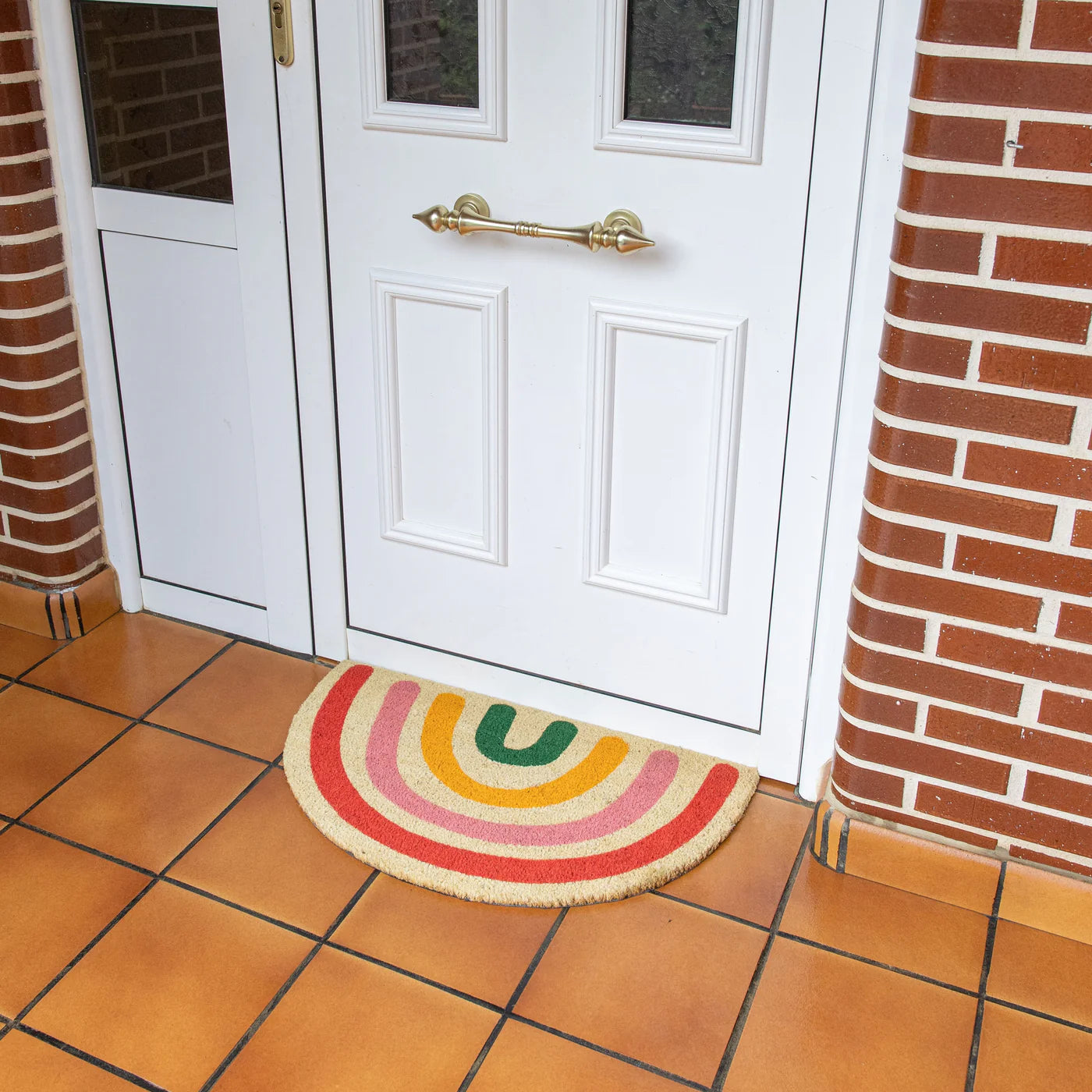 Felpudo Decorativo Semi Redondo Diseño Arcoíris De Plástico